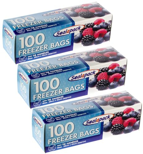 Freezer Bags with Tie Handles 300 pack | Large Freezer Bags 26cm x 40cm Freezer Bag Large