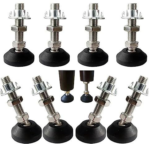 RHUAFET 8 Stück Stellfuß M10 x 40 MM Einstellschraube M10, Möbelfuß Sockelfuß Kann 400KG Tragen Verstellbare Füße Stellschraube Stellteller Stellfuß Maximal 15 ° Neigung (8 Stück - M10 x 40 MM)