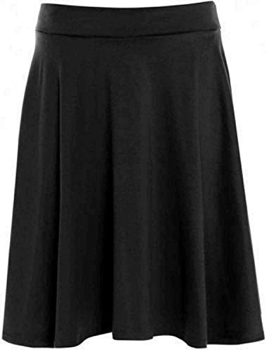 Jupe midi patineuse évasée swing pour femme à imprimé uni avec taille élastique grande taille, Noir , 54-56