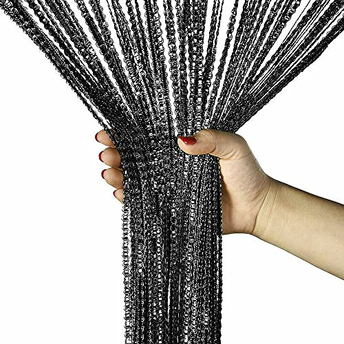 Smilegirl String Door Curtain Fly Insect Bug Screen String Doorways Divider Glitter Retro Tassel Doors Doorways Dividers Window Curtain Panel Party Decorations (Black)