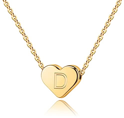 TINGN Goldkette mit Buchstaben Damen Mädchen, 14K Gold Vergoldet Herz Kette Buchstaben Halskette Herz Kette mit Buchstaben Kette Gold Damen Gold Schmuck Geschenke für Frauen Teenager Mädchen Kette