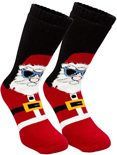 BRUBAKER Warme Weihnachtssocken für Damen und Herren - Cool Santa Weihnachtsmann Wintersocken - Dicke ABS Socken Weihnachten Stoppersocken Antirutschsocken - One Size (EU 40-45)