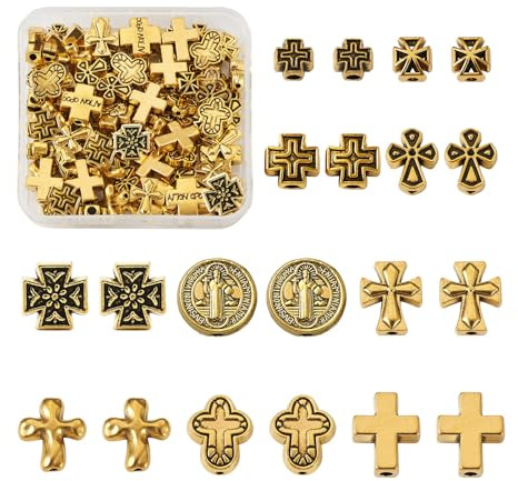 Craftdady 100 Stück tibetischer Stil Zinklegierung Perlen Antik Golden Gemischte Form Kreuz Verbinder Retro Kruzifix Perlen für Schmuck Handwerk