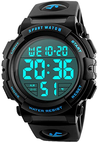 kieyeeno Herren Digital Sport Uhren, 50M Wasserdicht Sport Outdoor Armbanduhr mit LED Licht, Alarm, Kalender, Stoppuhr, 12/24 Stunden Duale Zeitzone