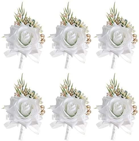 URFEDA 6 Stück Boutonniere Hochzeit Rose Gästeanstecker Hochzeit Handgelenksblume Zubehör Künstliche Ansteckblume Bräutigam Hochzeitsanstecker mit Clip für Braut Brautjungfer Gäste Herren Damen Party