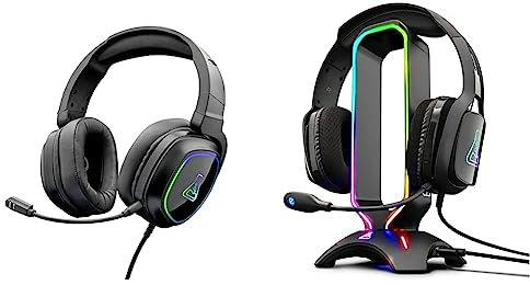 The G-Lab - Casque Gaming, Korp Radium Casque Gamer avec Micro Detachable, Casque de Jeu avec LED Lumière & K-Stand Radon Support pour Casque/Micro-Casque GAMING - Rétro-éclairage RGB, Hub USB 2 x 2.0
