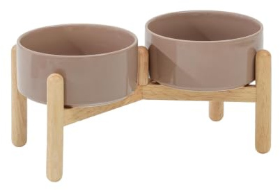 Havniva Ciotola rialzata in ceramica per cani di piccola e media taglia, 15,5 cm, ciotola per cibo e acqua per animali domestici (doppia ciotola con supporto, marrone caffè, 793,8 g)