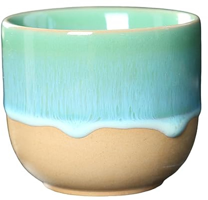 LOVIVER Keramik Teetassen, Espressotasse, 150 Ml, Porzellan-Espressotassen, Sake Becher, Japanischer Stil, Abstraktes Muster, Kung Fu Teetasse, Ohne Griff für Wasser, Cappuccino, Yerba, Cyan-Blau