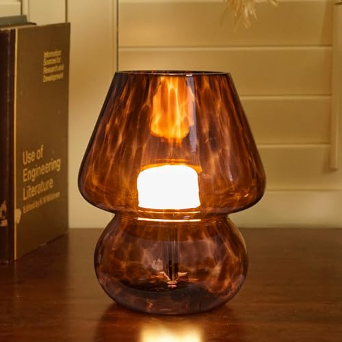 ULAROOM USB Plug-in Vintage Mushroom Lamp Small Bedside Table Lamp with 3 Temperature LED Bulb,Free Dimming Nights Light for Bedroom/Living Room/Entryway/Corner Decor New Home Gift (Golden Amber)