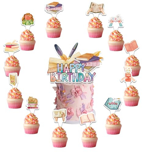 25 Pcs Bücher Kuchen Dekorationen Bücher Thema Kuchen Topper Cupcake Toppers für Lesebuch Liebhaber Geburtstag Dekorationen Bibliothek Party Dekorationen Geburtstagsparty Zubehör