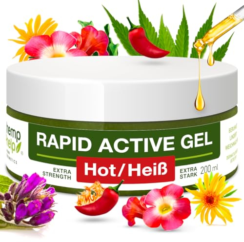 Rapid Active Gel Hot -Teufelskralle Salbe Extra Stark – Wärmendes Muskel- & Gelenkgel mit Arnika, Capsaicin & Hanf – Rapid Active Gel für Rücken, Nacken & Beine – 200ml