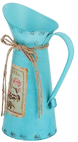 HOLIDYOYO Jarrón Galvanizado Jarrones Rústicos De Metal Floreros De Granja Jarrón Francés Vintage Jarra Decorativa para Regar Lata De Leche Jarrones para Boda Rama De Huevo De Pascua Azul