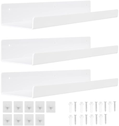 HASA zone 3 Paquets Etagere Murale Blanche sans Perçage, Etagère Murale en Acrylique de 30 cm, Etagere Flottante Murale, Salle de Bains,Chambre à Coucher, Salon, Cuisine, Décoration de Pièce