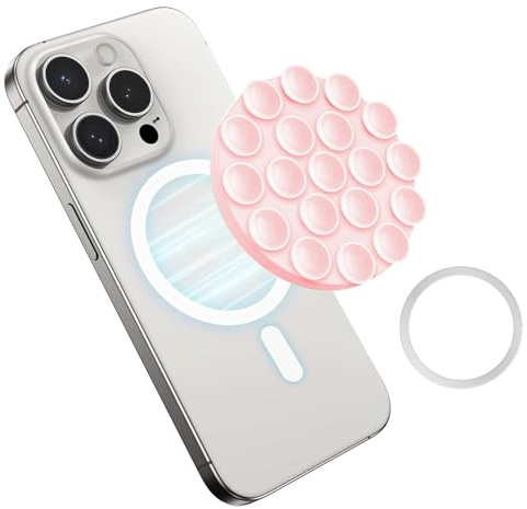 Silikon Saugnäpfe für Handy - Halterung mit Metall Ring, Kompatibel mit iPhone 15, 14, 13, 12 Serien