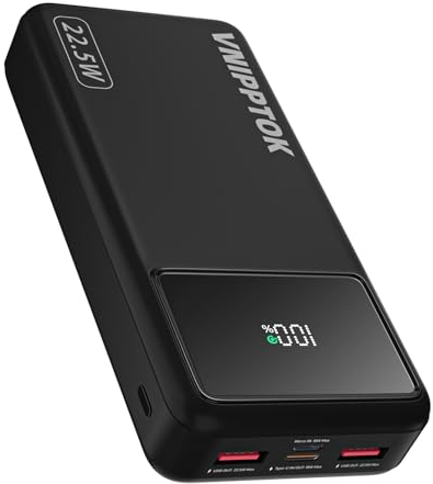 VNIPPTOK Power Bank 20000 mAh, Portable 22.5 W Power Bank, PD 3.0 QC 4.0 External Mobile Phone Batteries with USB C Input & Output, Compatible with iPhone, Xiaomi, Samsung, Motorola, iPad, Airpods Pro