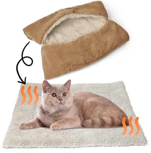 Lyneun Katzenbett Flauschig, Katzenkissen Waschbar 80x60cm, 4 in 1 Faltbare Katzendecke für Katzen, Cat Bed für kleine mittlere Hunde und Katzen