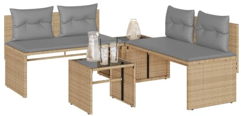 IKAYAA Gartensofa 2-4 Sitzer mit Tisch Rattan Sofa Balkon Lounge Klein Garten Lounge Sofa Outdoor Gartenlounge Gartenbank Sitzbank Balkon Loungemöbel Balkonmöbel Rattansofa Couch Bank