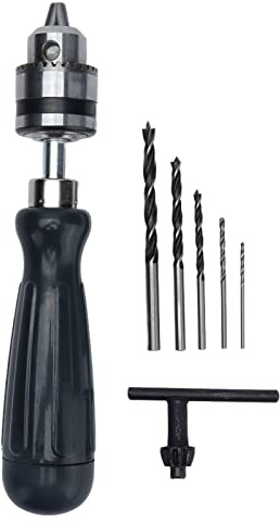MOUMOUTEN Handbohrer-Set, manuelle Kurbelbohrmaschine aus Karbonstahl mit Bohrfutterschlüssel und 5-teiligem Bohrer für Kunststoff-Holz-Schmuckmutter zum Schnitzen