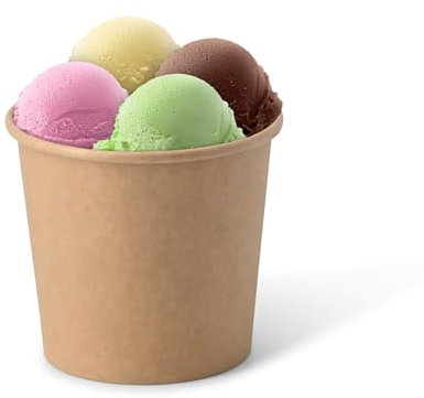 GREENBOX 50x Eisbecher Pappe 250 ml braun - Einwegbecher plastikfrei und biologisch abbaubar - Dessertschale To-go-Becher