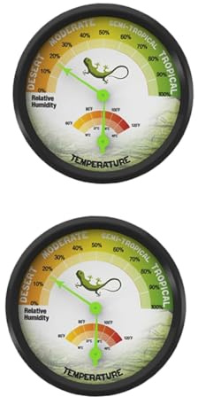 Mipcase 2 Pièces En Aluminium PC Abs Mètre Rond Reptile Thermomètre Reptile Terrarium Thermomètre Dispositif De Mesure De La Température Hygromètre Multifonction