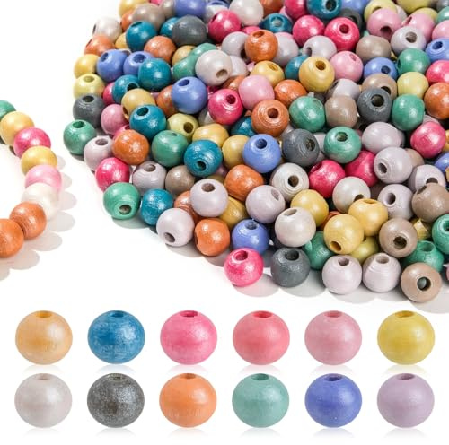 I LOVE MOM Holzperlen zum Auffädeln 500 Stück Runde Holzperlen Bunt Groß 8 mm Holzkugeln mit Loch Kinder für DIY Schmuckherstellung Armbänder Halsketten(8mm Perlmutt)