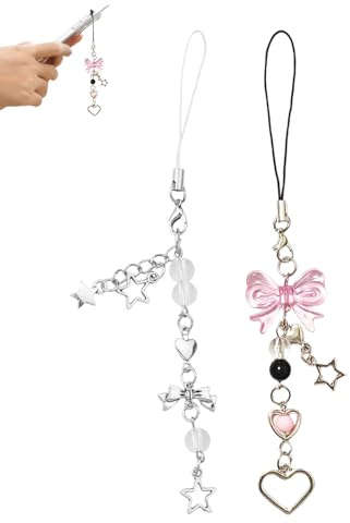 KGDUYC 2 Stück Star Bow Niedliche Handykette, Gothic Handykette, Ästhetischer Y2K Anhänger Handy Charm Accessoire Handy Tasche Schlüsselanhänger Kamera Anhänger