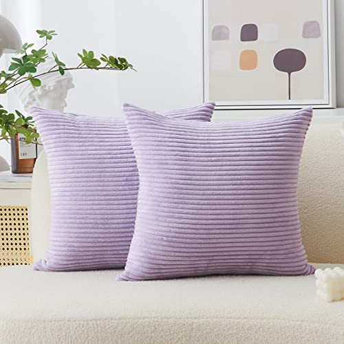 Home Brilliant Lilac Cushion Covers 45cm x 45cm Elegant Corduroy Light Purple Cushion Cover for Sofa Couch Bench Decor, Set of 2, Lavender