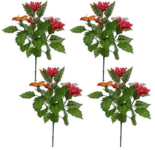 BEIJIALY 4 Piezas de Tallo de Hojas de Acebo Artificiales, Bayas de Arbusto de Navidad, Arbusto de Navidad Artificial, Decoraciones de Temporada y Centros de Mesa de Arreglos Florales de