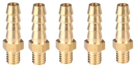 ZSjing 5 piezas de 3 mm, 4 mm, 5 mm, 6 mm, 8 mm, 10 mm de diámetro exterior de espiga de manguera M3 M4 M5 M6 M8 M10, adaptador de conector de acoplamiento de tubería de latón con rosca macho métrica
