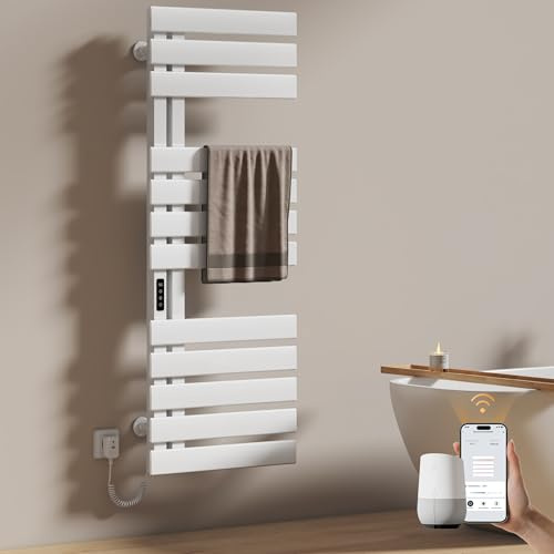EMKE Elektrischer Handtuchheizkörper 1300x500 mm, Badheizkörper mit WiFi-App-Steuerung, Timer & Thermostat, Handtuchwärmer zur Wandmontage, 440 Watt, IPX5, Weiß