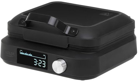 Adler Máquina de Gofres con Pantalla LED AD 3087, Temporizador automático, 2200W, 6 niveles de dorado, Control de Cocción, Negro
