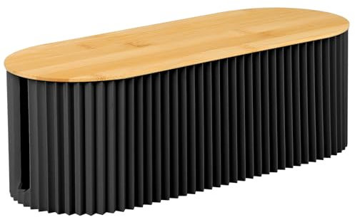 Voency Cable tidy box,Cables management box with Bamboo Lid Cables Organised Box for Storage Organising Management Desk TV Computer USB Hub Strips Cords Cables Organised Box Black