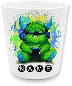 Kinderbecher Kunststoff Zocker-Monster | mit Namen personalisierbar, Trinkbecher für Kinder, Zahnputzbecher, BPA frei