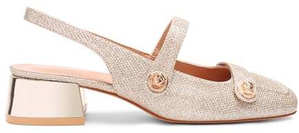 Slingback Mary Jane Heels for Women Low Block Heel Closed Square Toe Pump Shoes Heels Classic Daily Office Dressy Shoes, Gold Studded, 4 UK