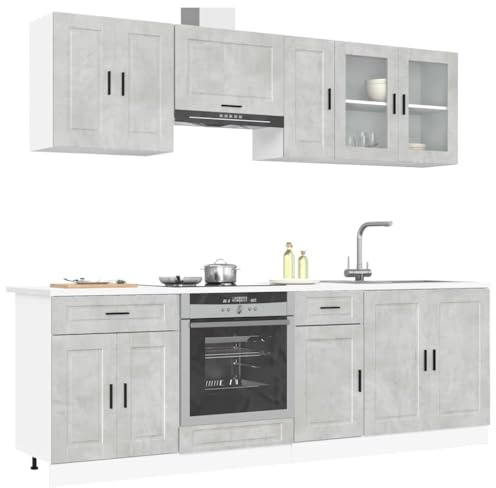 Emmtore 8-TLG. Küchenschrank-Set Holzwerkstoff, Küchenzeile Einbauküche, Schrank-Set, Unterschrank, Küchenschrank, Hängeschrank Betongrau