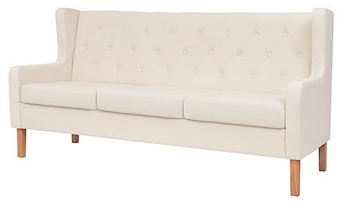 Emmtore Sofa 3-Sitzer Stoff Stoffsofa Polstersofa Loungesofa Couch Polstermöbel Wohnzimmersofa Designsofa Stoff Holzgestell Cremeweiß