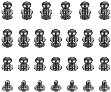 TIXIPEM 6mm Ball Head Stud Rivets Screw Back [20Pcs] - Metal Round Head Button Nipple Rivet Use for Bag & Belt & Handbag & Leather Craft & DIY Decoration - [Gun Black]