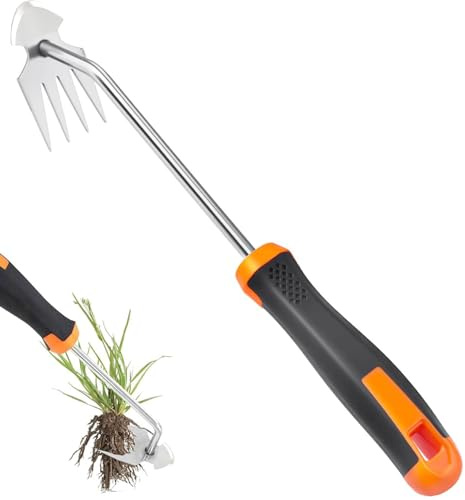 Weed Puller Tool Garden Weed Pulling Tool, 2025 New Durable Garden Weed Pulling Tool, Portable Garden Weeder Tool for Vegetable Gardening, 4 Teeth Manganese Steel Forged Hand Weeder(Orange)