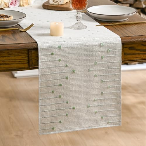 Artoid Mode Chemin de table style bohème avec nœuds, style bohème, ferme, rustique, vert sauge, 30 x 143 cm, décoration de table de cuisine de vacances, décoration de fête