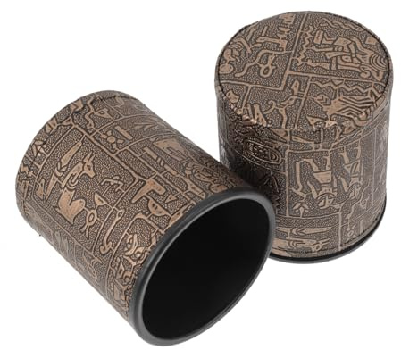 BESTonZON 2 Stück Würfelbecher Leder mit Ägyptischem Muster Shaking Dice Cups für Tischspiele Party Ktv Bar Langlebig und Dekorativ