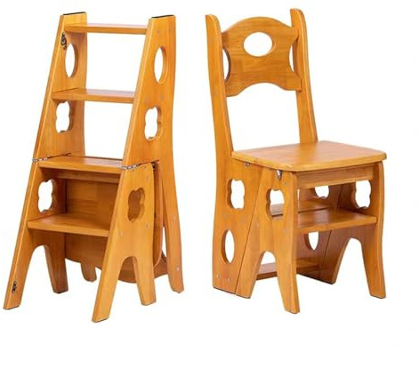 LWJSOCP Sgabello Pieghevole Portatile in Legno a 2 gradini con Ampia Superficie di appoggio per la Biblioteca di casa Sedia Multifunzionale con Scala per Un Facile Accesso e stoccaggio