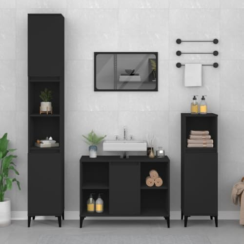Frdhee Mobile da bagno, mobiletto per lavabo nero, 80 x 33 x 60 cm, in legno per bagno, WC, spogliatoio