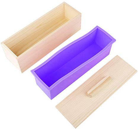 Molde de jabón de silicona rectangular grande de 1200 ml con tapa de madera desmontable, resistente a altas temperaturas, no tóxico, herramienta para hornear de grado alimenticio