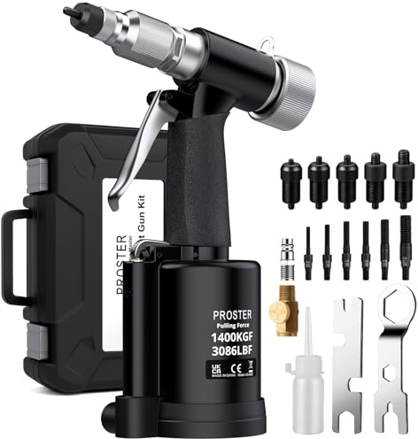 Proster Druckluft Nietmutternzange pneumatisch Rivet Nut Gun - Professionelles Nietmuttern Werkzeug M4 M5 M6 M8 M10, 1400KGF Power für Werkstatt, Auto, Boot, schnelle Montage & Rücklauf (Schwarz)