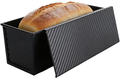 Ghligna Pullman Loaf Tin with Lid, 32x12x11cm Black Bread Tin with Lid, 1000g Dough Non Stick Carbon Steel Bread Tins for Baking, Toast, Sandwich, Cake