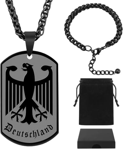 SRunDe Deutschland Kette Adler mit Herren Armband Bundesadler Anhänger | Edelstahl Deutschland Wappen Kette Halskette Herren Edelstahl mit Anhänger Bundesadler Fanartikel Geschenke für Männer Bruder