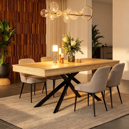 FammyLoft Extendable Dining Table for 6-8 People, Oak (Table Only)