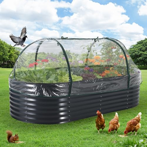 WEJIUAFB Galvanized Steel Raised Garden Bed Kit, Thick Metal Open Base Planter Box with Protective Netting for Outdoor Vegetables Flowers Herbs, 94.49x47.24x23.62In