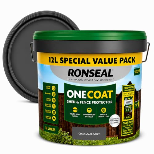 One Coat Fence Life Paint – 12L Charcoal Grey – Durable, Weatherproof Wood Paint for Fences & Sheds – One Coat Coverage – Fade-Resistant, Quick-Drying Outdoor Protection