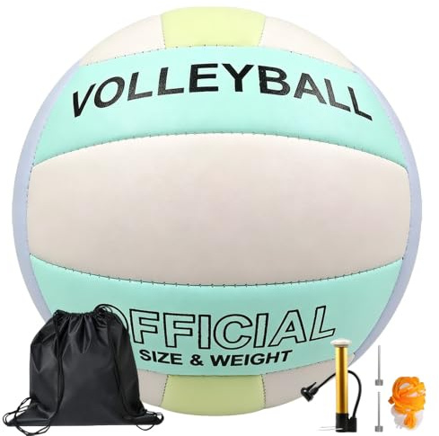 LYPPUL Volleyball, Beachvolleyball, Soft Wasserfest Volleyball, Soft Touch Beach Volleybal mit Netz und Aufblasgerät für Strand, Pool, Drinnen und Drauße(Violette und grüne Macarons)